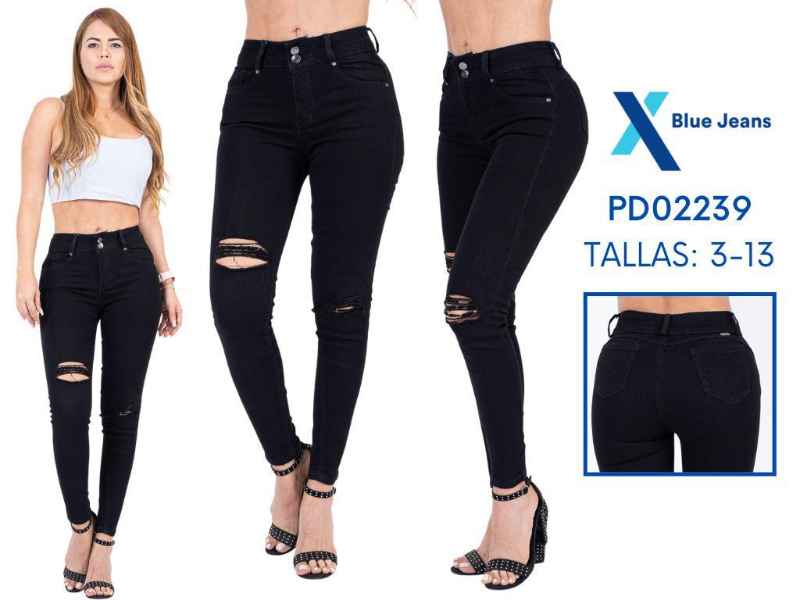 Pantalon xblue color negro con diseño rasgado – GT