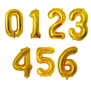 Unidad de globos metálicos en presentación de números color dorado