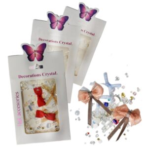 Decoraciones Para uñas Sobre Blanco con Mariposa Lila con Rosado Decoration Crystal